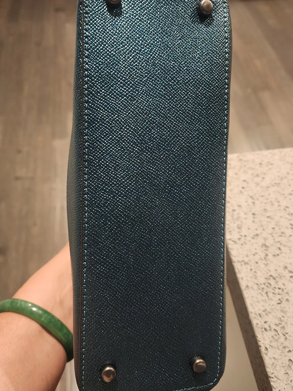 NOT FOR SALE Coach Metallic Dark Teal Saffiano Leather Satchel with Chain Detail